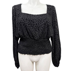 Forever 21+ Blouse Size 2X Black Leopard Print Long Sleeve